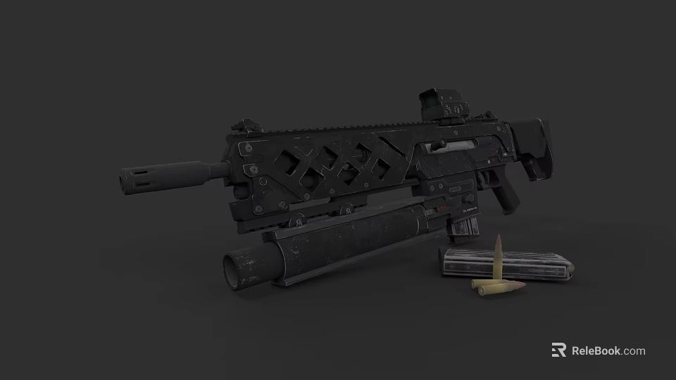 Modern Military Style Black Tactical Assault Rifle With Magazine And Bullets 3d model 