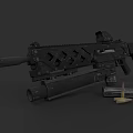 Modern Military Style Black Tactical Assault Rifle With Magazine And Bullets