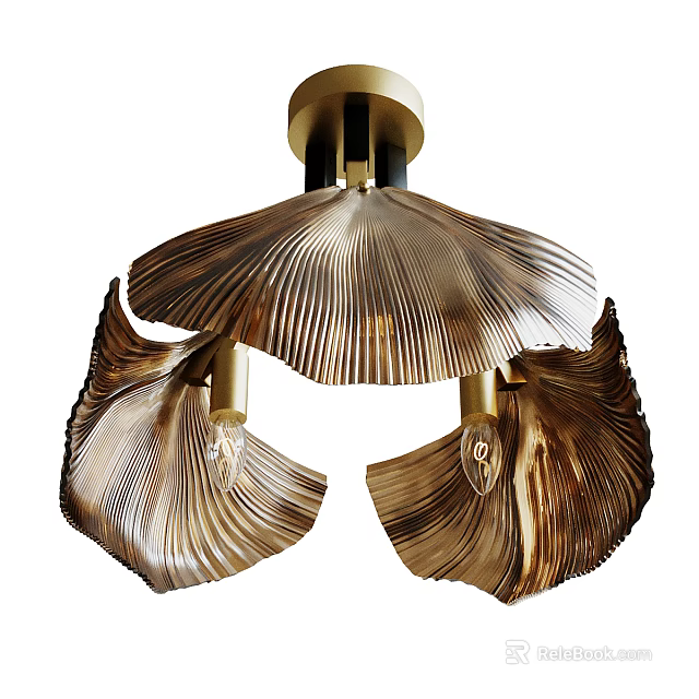 Modern Brass Pleated Petal Shaped Chandelier with Exposed Decorative Bulbs 3d model 