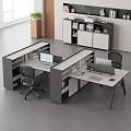 Modern Office Desk And Chair Set With Workstations Storage Shelves And Computer Monitor