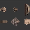 Three Different Traditional Stone Sculpture Carvings With Architectural Structures And Decorative Patterns