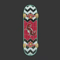 Stylish Skateboard With Black White Chevron Pattern Pink Background And Red Koi Fish 3d model