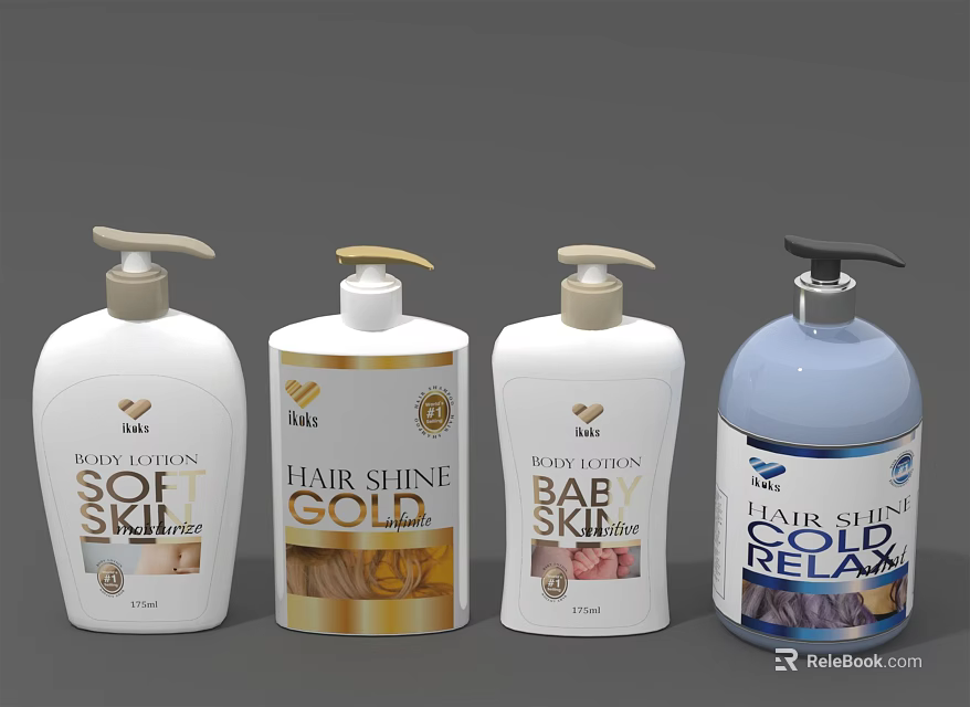 Assorted Personal Care Products Body Lotion Hair Shine Baby Lotion And Bath Relax 3d model 