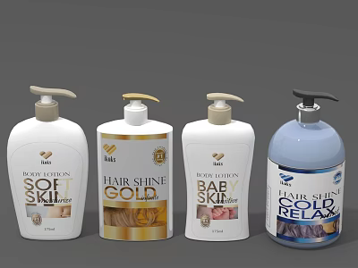 Assorted Personal Care Products Body Lotion Hair Shine Baby Lotion And Bath Relax 3d model