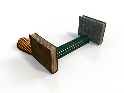 Vintage Open Books Structure With Brown Covers Green Spine And Braided Rope Accents 3d model