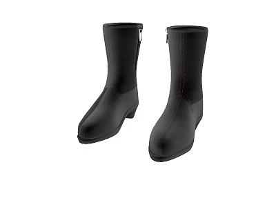 Classic Black Leather Boots With Side Zipper And Red Stitching Detail Design 3d model