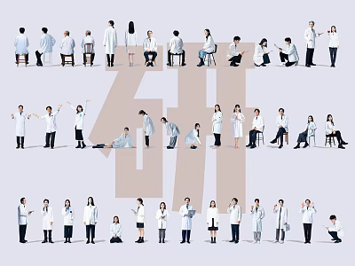 Diverse Group of Professionals in White Coats Collaborating in Modern Research Facility 3d model