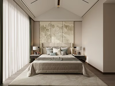 Elegant Minimalist Sofa Coffee Table Set With Landscape Paintings And Soft Area Rug 3d model