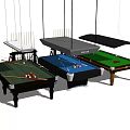 Sports Equipment Pool Tables in Green Blue Colors with Pool Cues and Balls