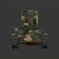 Detailed Military Camouflage Tank With Red Star Symbol And Metal Tracks