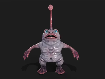 Fantasy Alien Creature 3D Model With Large Eyes Open Mouth And Tentacle Head 3d model