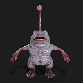 Fantasy Alien Creature 3D Model With Large Eyes Open Mouth And Tentacle Head