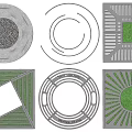 Tree Grates in Various Shapes Featuring Green Grass and Gravel Designs 3d model