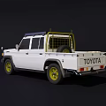 White Double Cab Pickup Truck With Yellow Wheels And Roof Rack