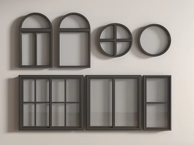 Various Designs of Casement Windows Including Arched Circular and Square Styles 3d model