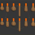 Golden Metallic Bottles in Various Shapes with Reflections on Dark Background