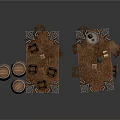Rustic Wooden Tables And Chairs With Barrels And Decorative Cups Candle Holders