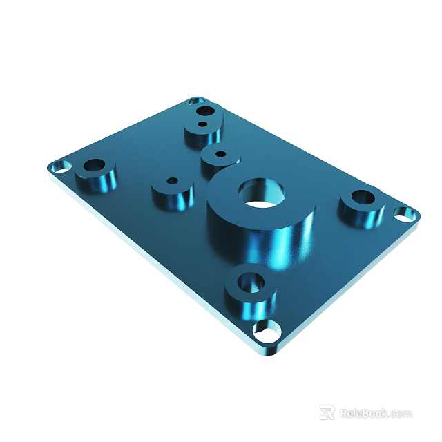 Blue Square Metal Component With Multiple Holes And Polished Surface 3d model