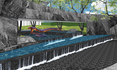 Modern landscape sketch demonstration area special-shaped water drop wall water curtain curved wall 3d model