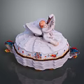 Elegant White Decorative Box With Angel Figurine And Colorful Patterns 3d model