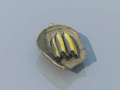 Woven Basket Filled With Fresh Yellow Corn Cobs On Gray Background 3d model