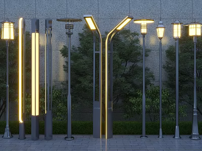 Outdoor Lights With Various Modern Designs And Yellow LED Glow For Garden Streets 3d model