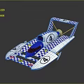 Blue And White Checkered Streamlined Race Car Model With Logos And Number Details