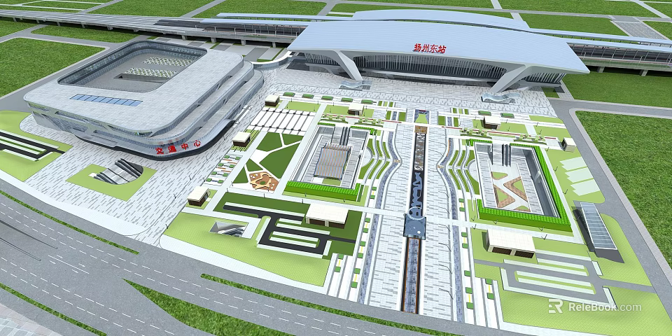 Chongqing North Railway Station Aerial View of Modern Transport Hub Plaza and Green Areas 3d model 