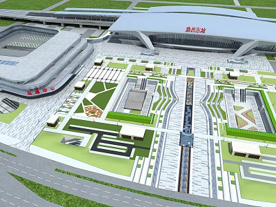 Chongqing North Railway Station Aerial View of Modern Transport Hub Plaza and Green Areas 3d model