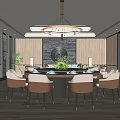 Private Dining Room Interior Design With Round Table Upholstered Chairs And Circular Chandelier