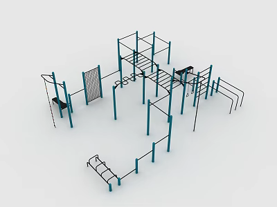 Outdoor Fitness Training Equipment With Climbing Frame Pull Up Bars And Parallel Bars 3d model