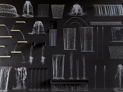 Garden Landscape Design Featuring Various Water Fountains Waterfalls And Decorative Elements 3d model