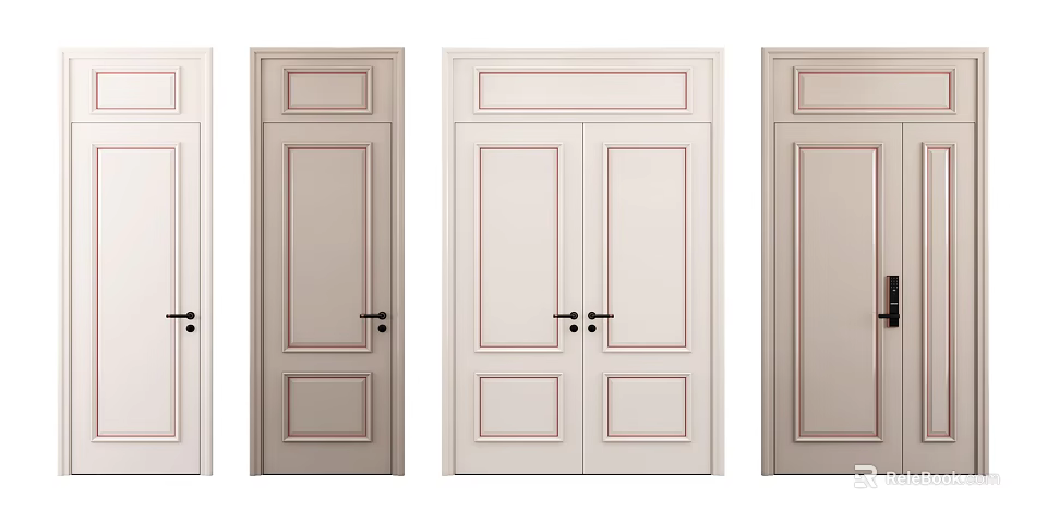 Hinged Interior Doors With Single Double Panel And Various Decorative Design Styles 3d model
