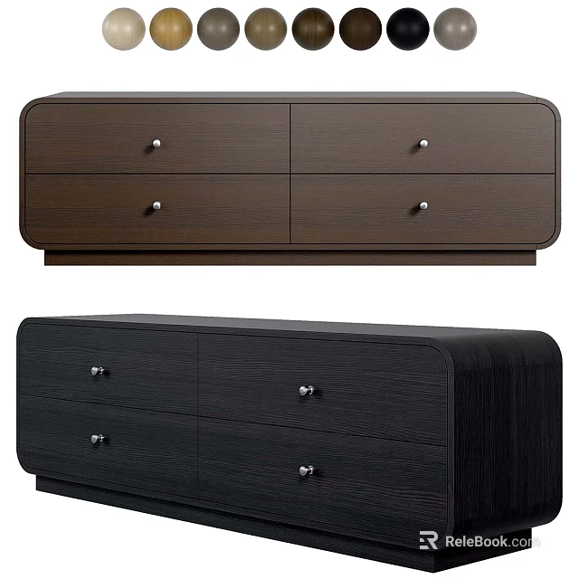 Modern TV Stand Design With Dark Brown And Black Finish Metal Knobs And Drawers 3d model 