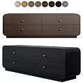 Modern TV Stand Design With Dark Brown And Black Finish Metal Knobs And Drawers