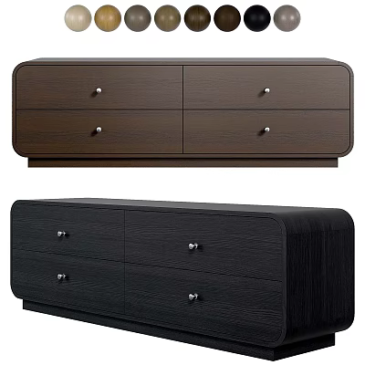 Modern TV Stand Design With Dark Brown And Black Finish Metal Knobs And Drawers 3d model