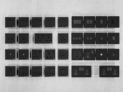 Modern Black Electrical Switch Panels With Various Styles And Socket Designs 3d model