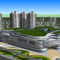 Contemporary Commercial Street Featuring High Rise Buildings And Green Roof Design