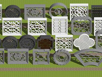 Chinese-style openwork window wall window grilles garden wall window grilles 3d model