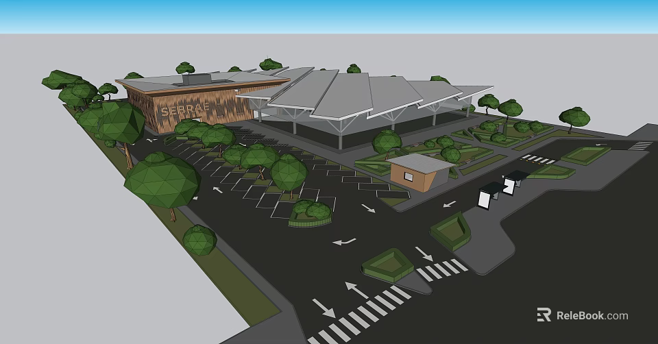 SEBRING Building Exterior With Parking Lot Trees And Road Layout Design 3d model 