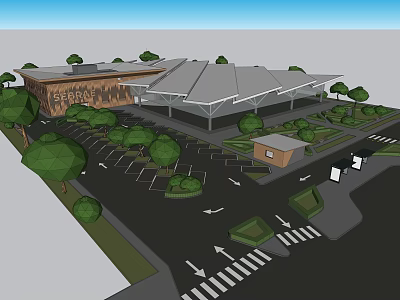 SEBRING Building Exterior With Parking Lot Trees And Road Layout Design 3d model