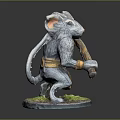 Game Movie Character Mouse Holding Hammer Wearing Yellow Apron Standing On Grass Covered Base