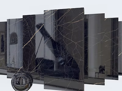 Modern Decorative Components Featuring Black Cracked Marble Texture And Reflective Surface 3d model
