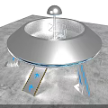 Futuristic UFO Shaped Craft With Blue Illuminated Rings And Ramp Arrows Design