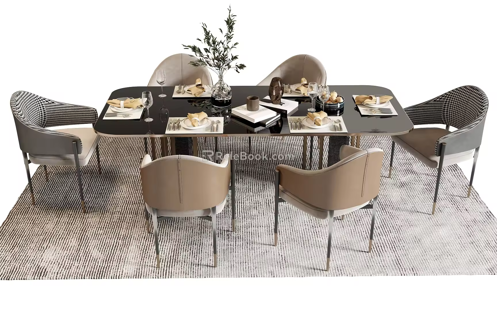 Dining Table and Chair Combination Rectangular Dining Table Dining Chair Single Chair Dining Table Ornaments 3d model