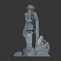 Detailed Futuristic Mechanical Female Character With Robotic Arms Chains And Pedestal