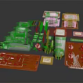 Various Electronic Components Including Circuit Boards Capacitors Resistors Chips And Diodes 3d model
