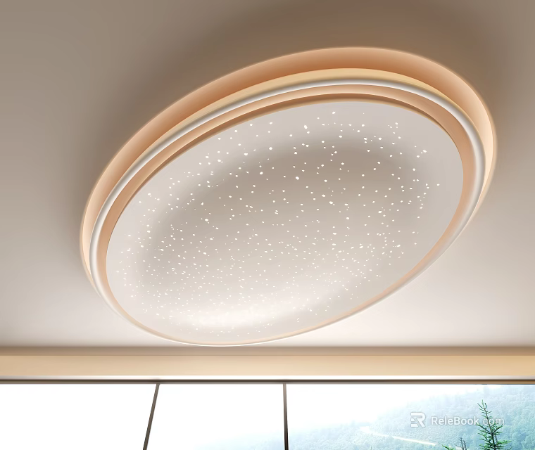 Modern Interior Ceiling Design With Circular Starry Pattern And Light Frame 3d model 