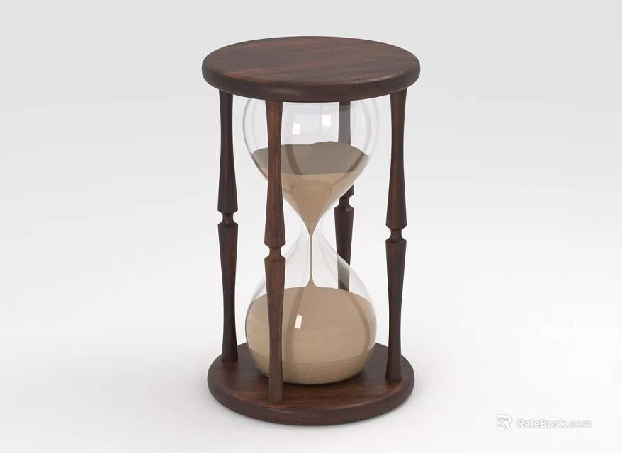 Elegant Decorative Ornament Set With Wooden Stand Hourglass And Sand 3d model 