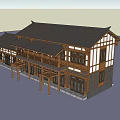 Traditional Chinese Wooden Architecture With Two Story Design Large Windows And Classic Eaves